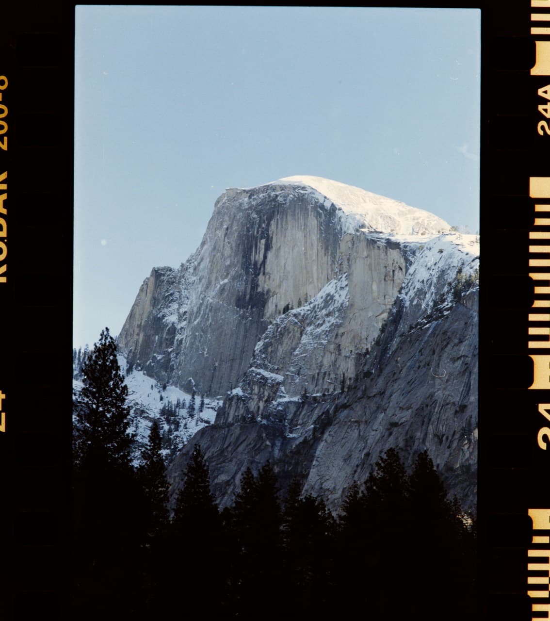 Full-border DSLR scan of Half Dome, with the film edges visible